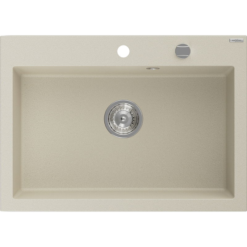 Mexen Elix granitový drez s 1 komorou 700 x 500 mm, béžový, sifón chróm - 6526701005-69