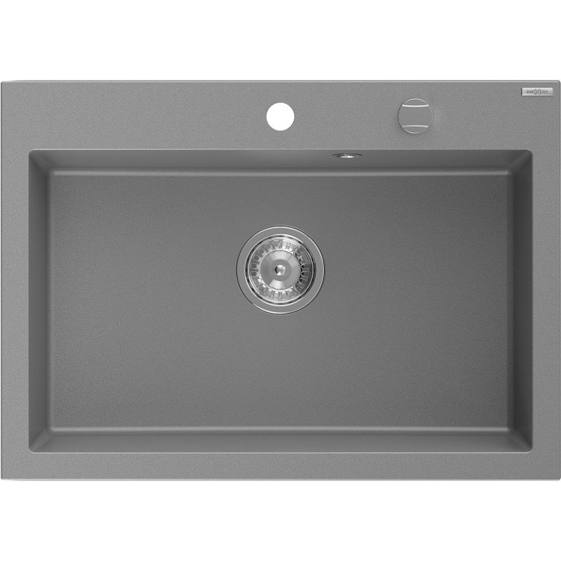 Mexen Elix granitový drez 1-komorový 700 x 500 mm, sivý, sifón chróm - 6526701005-71