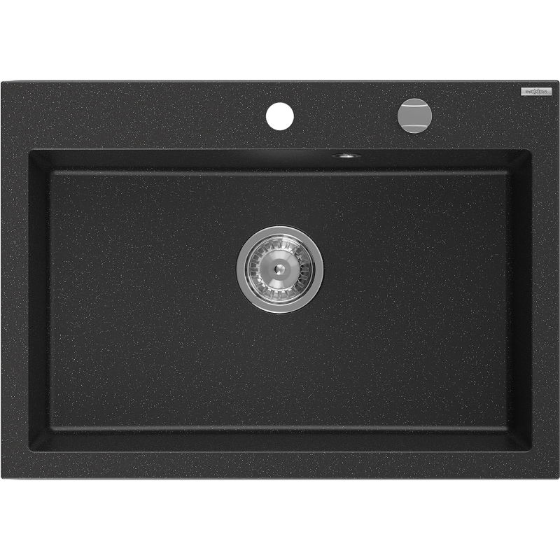 Mexen Elix žulový kuchynský drez s 1 komorou 700 x 500 mm, čierny/strieborný metalický, chrómový sifón - 6526701005-73