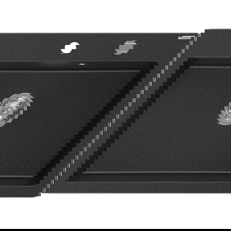 Mexen Elix žulový kuchynský drez s 1 komorou 700 x 500 mm, čierny/strieborný metalický, chrómový sifón - 6526701005-73