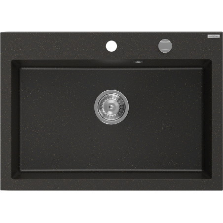 Mexen Elix granitový drez s 1 komorou 700 x 500 mm, čierny/zlatý metalický, sifón chróm - 6526701005-75