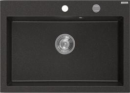 Mexen Elix žulový drez s jednou komorou 700 x 500 mm, čierny/zlatý metalický, sifón chróm - 6526701005-75