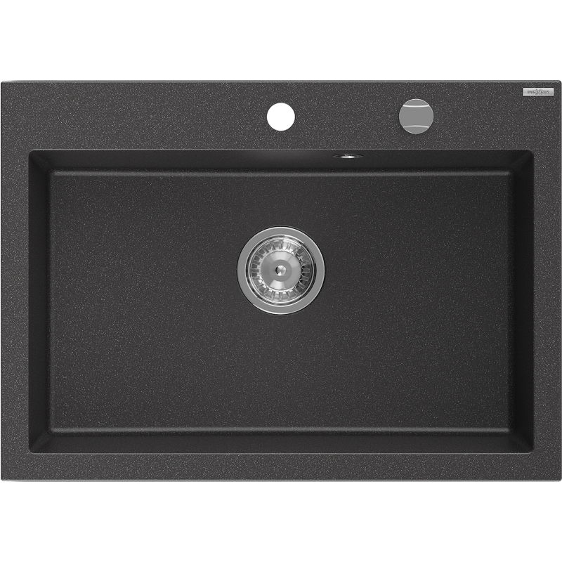 Mexen Elix jednokomorový granitový drez 700 x 500 mm, čierny bodkovaný, sifón chróm - 6526701005-76