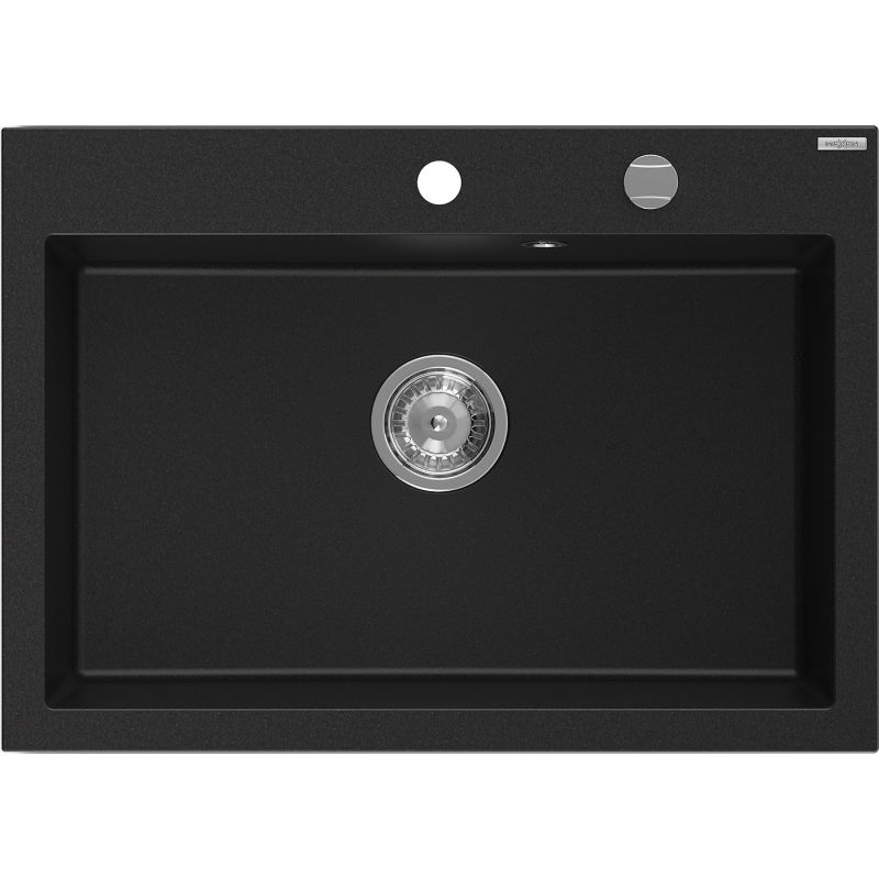 Mexen Elix granitový drez s 1 komorou 700 x 500 mm, čierny, sifón chróm - 6526701005-77