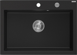 Mexen Elix granitový drez s 1 komorou 700 x 500 mm, čierny, sifón chróm - 6526701005-77