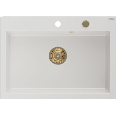 Mexen Elix granitový drez 1-komorový 700 x 500 mm, biely, sifón zlatý - 6526701005-20-G