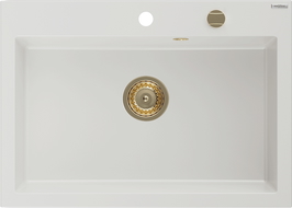 Mexen Elix granitový drez 1-komorový 700 x 500 mm, biely, sifón zlatý - 6526701005-20-G