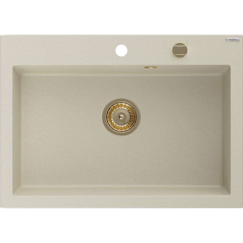 Mexen Elix granitový drez 1-komorový 700 x 500 mm, béžový, sifón zlatý - 6526701005-69-G