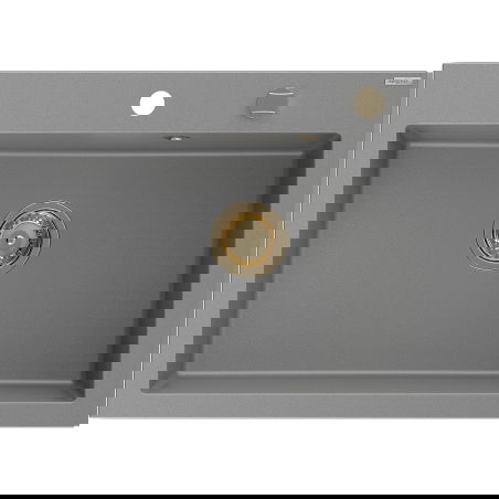 Mexen Elix granitový kuchynský drez 1-komorový 700 x 500 mm, sivý, sifón zlatý - 6526701005-71-G
