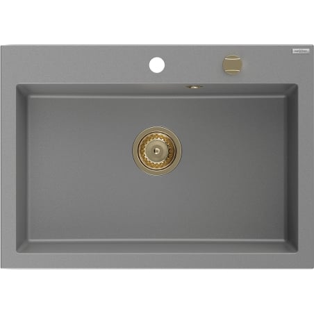 Mexen Elix granitový kuchynský drez s 1 komorou 700 x 500 mm, sivý, sifón zlatý - 6526701005-71-G