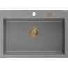 Mexen Elix granitový kuchynský drez s 1 komorou 700 x 500 mm, sivý, sifón zlatý - 6526701005-71-G