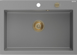 Mexen Elix granitový kuchynský drez 1-komorový 700 x 500 mm, sivý, sifón zlatý - 6526701005-71-G
