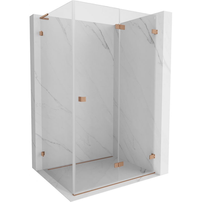 Mexen Lunar-F L skladací sprchovací kút pravý 95 x 90 cm, transparentný, brúsená meď - 836L-095-090-65-00-P