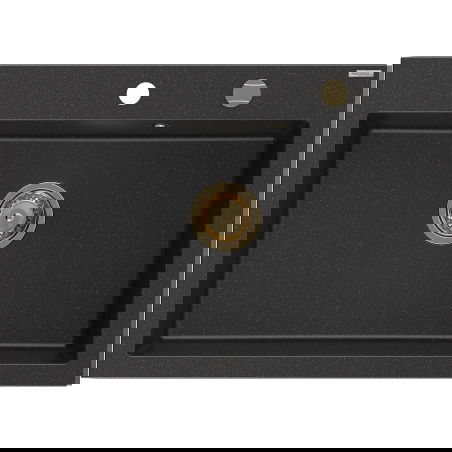 Mexen Elix granitový kuchynský drez 1-komorový 700 x 500 mm, čierny/strieborný metalický, sifón zlatý - 6526701005-73-G