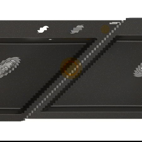 Mexen Elix žulový kuchynský drez 1-komorový 700 x 500 mm, čierny/zlatý metalík, sifón zlatý - 6526701005-75-G
