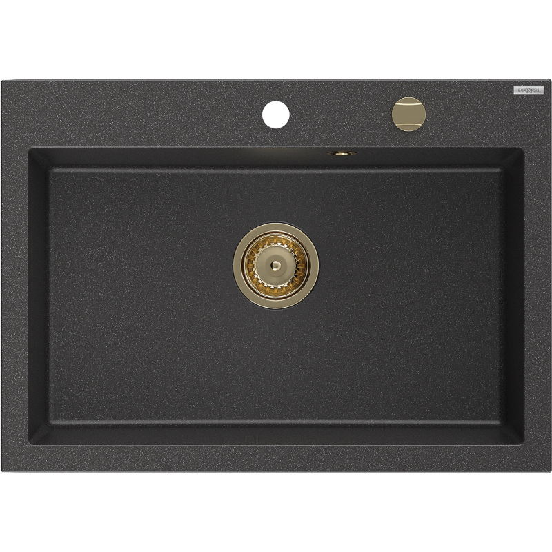 Mexen Elix drez na umývadlo z granitu s 1 komorou 700 x 500 mm, čierny bodkovaný, sifón zlatý - 6526701005-76-G