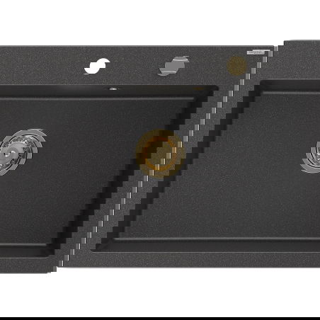 Mexen Elix granitový drez s jednou komorou 700 x 500 mm, čierny s bodkami, zlatý sifón - 6526701005-76-G