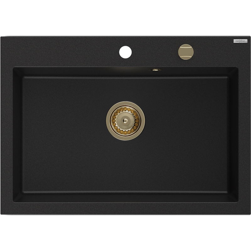 Mexen Elix granitový drez 1-komorový 700 x 500 mm, čierny, sifón zlatý - 6526701005-77-G
