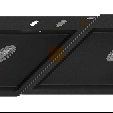 Mexen Elix granitový drez 1-komorový 700 x 500 mm, čierny, sifón zlatý - 6526701005-77-G