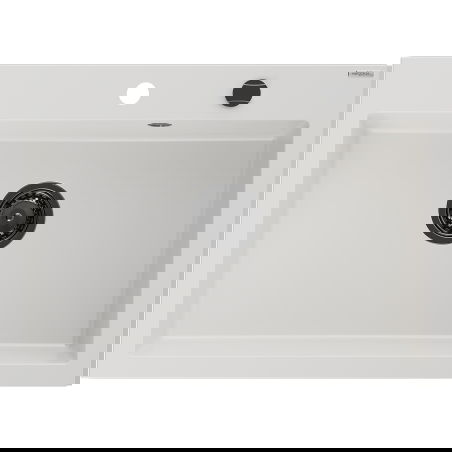 Mexen Elix granitový drez 1-komorový 700 x 500 mm, biely, čierny sifón - 6526701005-20-B