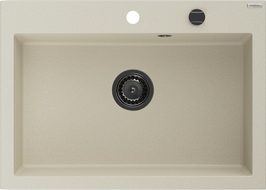 Mexen Elix žulový kuchynský drez s jednou komorou 700 x 500 mm, béžový, čierny sifón - 6526701005-69-B