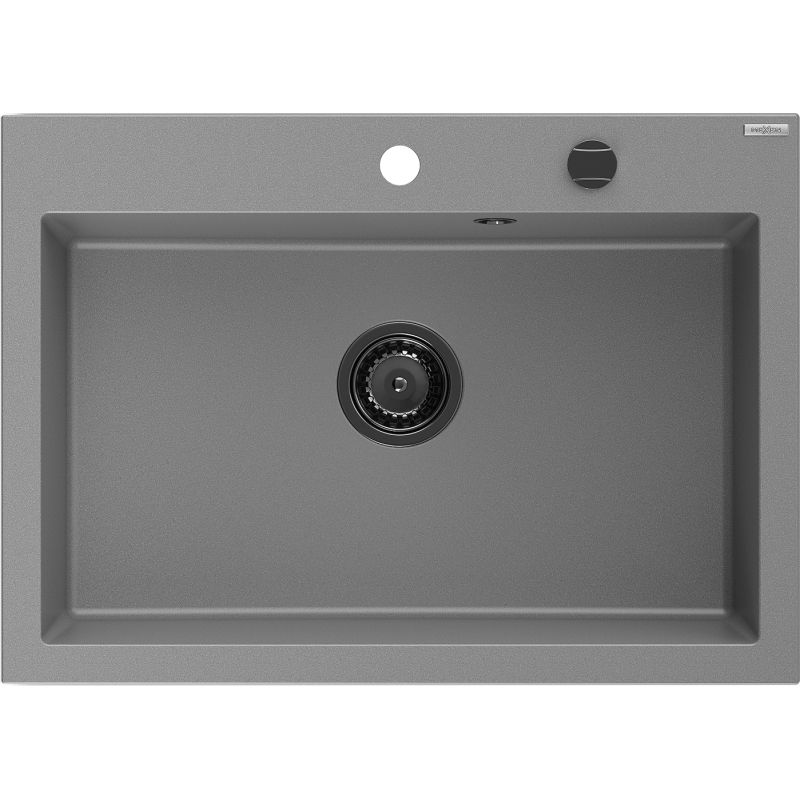 Mexen Elix žulový drez s 1 miskou 700 x 500 mm, sivý, čierny sifón - 6526701005-71-B