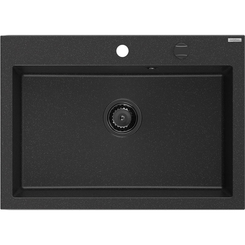 Mexen Elix jednokomorový granitový drez 700 x 500 mm, čierny/strieborný metalik, čierny sifón - 6526701005-73-B