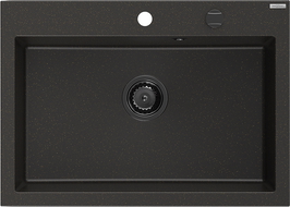 Mexen Elix granitový drez 1-komorový 700 x 500 mm, čierny/zlatý metalik, sifón čierny - 6526701005-75-B