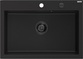 Mexen Elix kuchynský drez z granitu, jednokomorový, 700 x 500 mm, čierny, čierny sifón - 6526701005-77-B