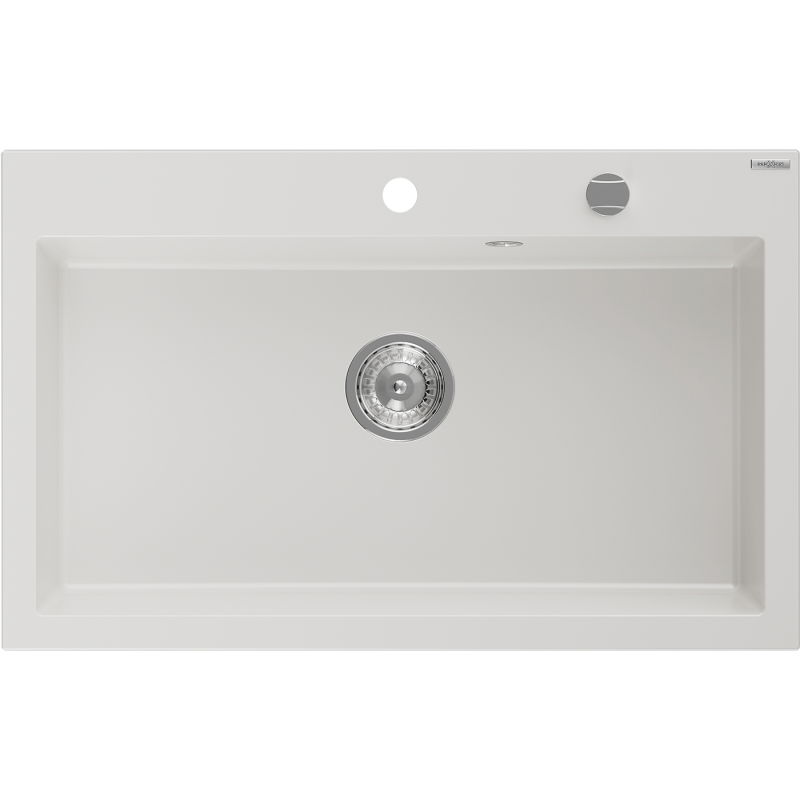 Mexen Elix žulový kuchynský drez s 1 komorou 800 x 500 mm, biely, sifón chróm - 6527801005-20