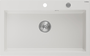 Mexen Elix žulový kuchynský drez s 1 komorou 800 x 500 mm, biely, sifón chróm - 6527801005-20