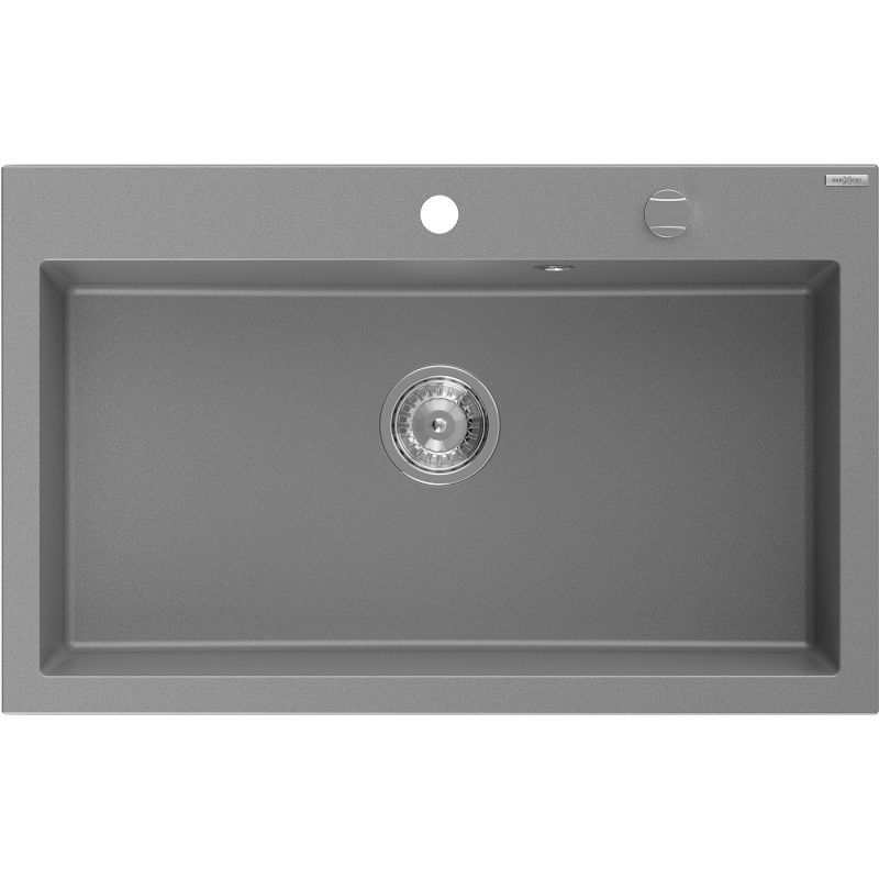 Mexen Elix granitový kuchynský drez s 1 komorou 800 x 500 mm, sivý, sifón chróm - 6527801005-71
