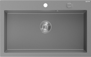 Mexen Elix granitový kuchynský drez s 1-komorou 800 x 500 mm, šedý, chrómový sifón - 6527801005-71