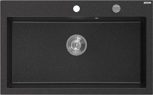 Mexen Elix kuchynský drez granitový s 1-komorou 800 x 500 mm, čierny/strieborný metalik, sifón chróm - 6527801005-73