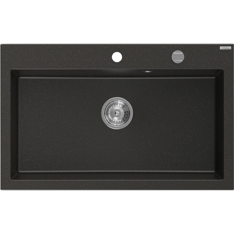 Mexen Elix granitový drez s jednou komorou 800 x 500 mm, čierny/zlatý metalík, chrómový sifón - 6527801005-75