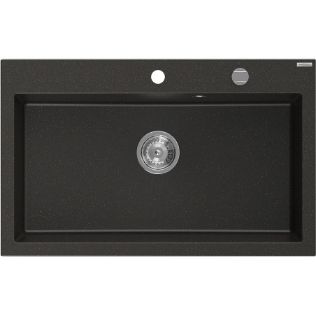 Mexen Elix granitový drez s jednou komorou 800 x 500 mm, čierny/zlatý metalík, chrómový sifón - 6527801005-75