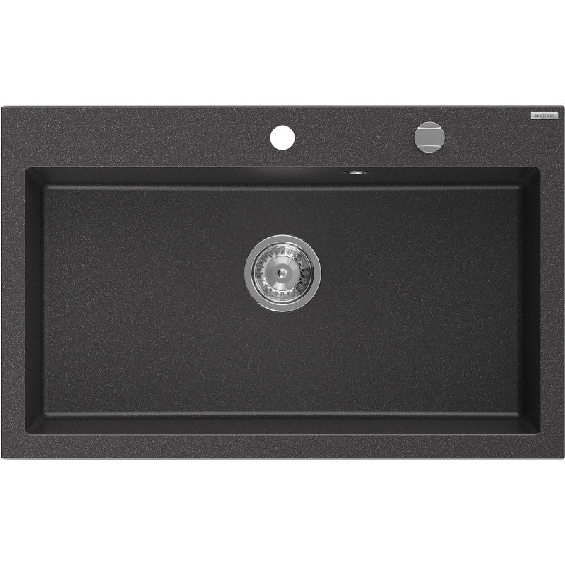 Mexen Elix granitový drez 1-komorový 800 x 500 mm, čierny bodkovaný, sifón chróm - 6527801005-76