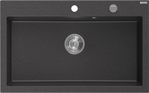 Mexen Elix granitový drez s 1 komorou 800 x 500 mm, čierny s bodkami, chrómový sifón - 6527801005-76