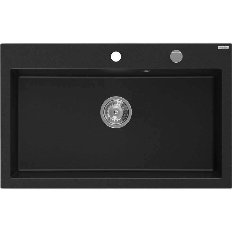 Mexen Elix žulový drez 1-komorový 800 x 500 mm, čierny, sifón chróm - 6527801005-77