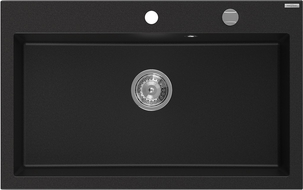 Mexen Elix žulový drez 1-komorový 800 x 500 mm, čierny, sifón chróm - 6527801005-77