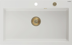 Mexen Elix žulový drez s 1 komorou 800 x 500 mm, biely, zlatý sifón - 6527801005-20-G