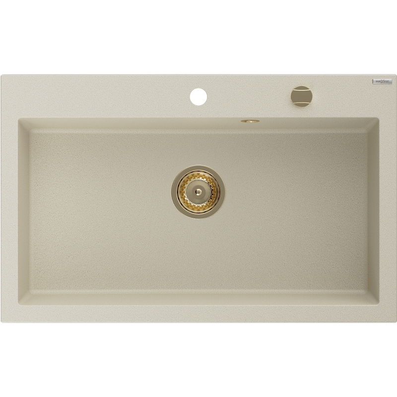Mexen Elix jednokomorový žulový drez 800 x 500 mm, béžový, sifón zlatý - 6527801005-69-G