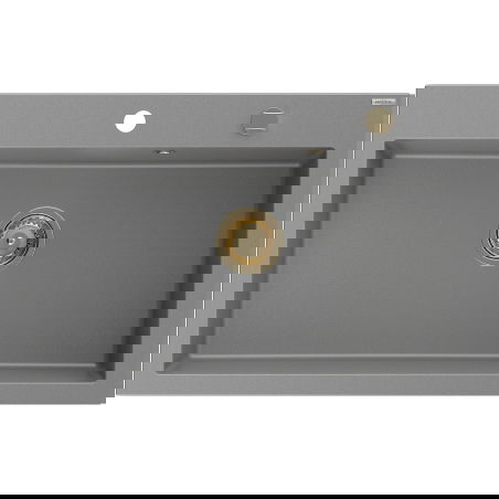 Mexen Elix žulový kuchynský drez, 1-komorový 800 x 500 mm, sivý, sifón zlatý - 6527801005-71-G