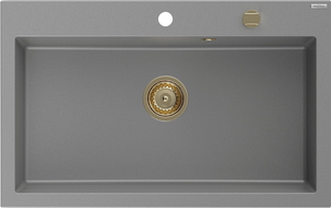 Mexen Elix žulový kuchynský drez, 1-komorový 800 x 500 mm, sivý, sifón zlatý - 6527801005-71-G