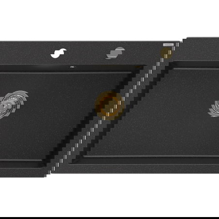 Mexen Elix žulový kuchynský drez 1-komorový 800 x 500 mm, čierny/strieborný metalik, sifón zlatý - 6527801005-73-G