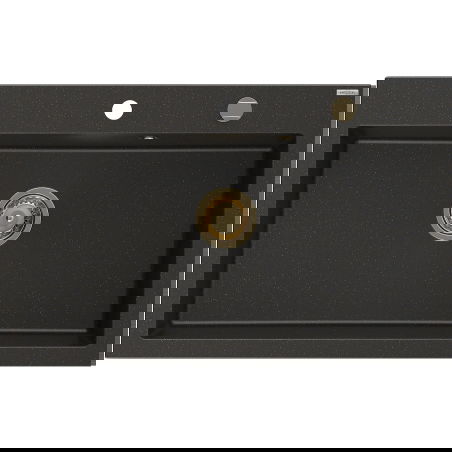 Mexen Elix žulový kuchynský drez 1-komorový 800 x 500 mm, čierny/zlatý metalik, sifón zlatý - 6527801005-75-G