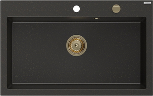 Mexen Elix granitový kuchynský drez 1-komorový 800 x 500 mm, čierny/zlatý metalik, zlatý sifón - 6527801005-75-G