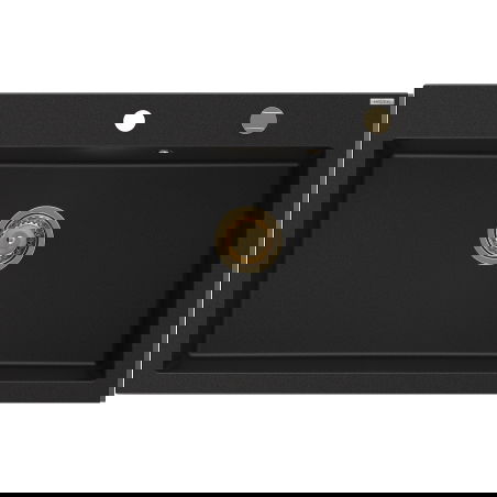 Mexen Elix granitový drez 1-komorový 800 x 500 mm, čierny, sifón zlatý - 6527801005-77-G