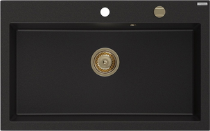 Mexen Elix granitový drez 1-komorový 800 x 500 mm, čierny, sifón zlatý - 6527801005-77-G