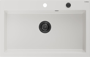 Mexen Elix žulový jednokomorový kuchynský drez 800 x 500 mm, biely, čierny sifón - 6527801005-20-B